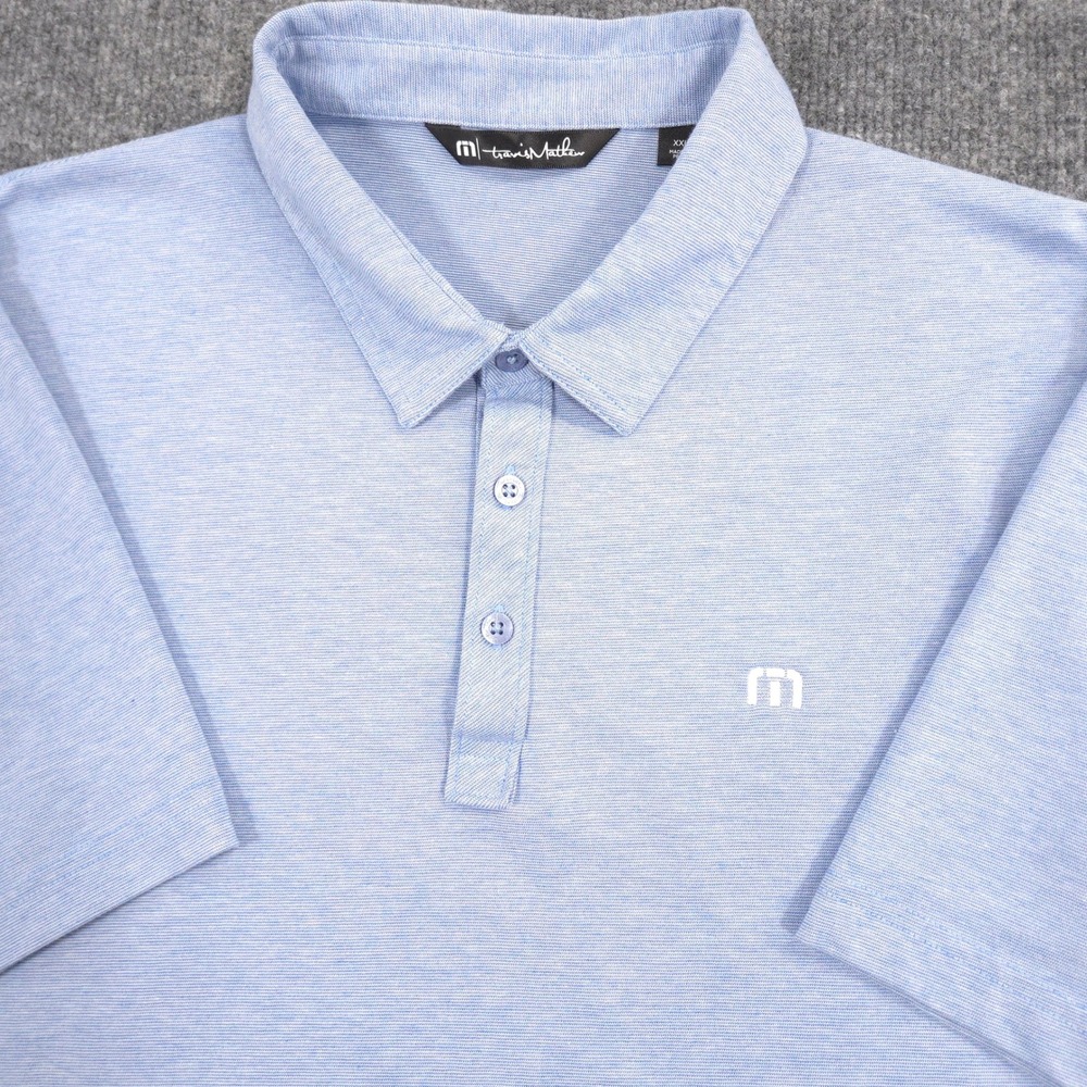Travis Mathew Zinna Polo Shirt Mens XXL Blue Striped Lightweight Golf Preppy